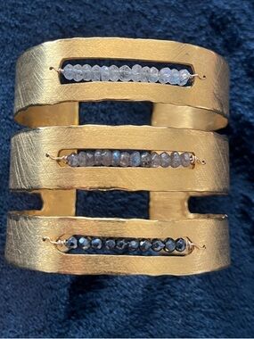 Judith Haas Gold Vermeil Triple Row Cuff Bracelet with faceted beads.